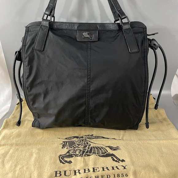 Burberry Black Nylon Black Leather Trim Big Tote Bag - Picture 1 of 16